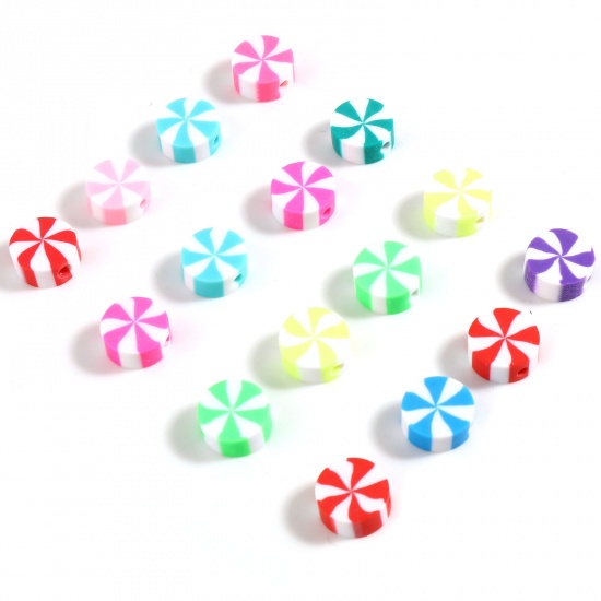 Picture of Polymer Clay Beads Round At Random Color Windmill Pattern About 9mm Dia, Hole: Approx 2.4mm, 100 PCs