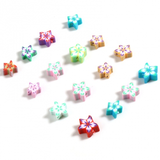 Picture of Polymer Clay Beads Flower At Random Color About 10mm x 10mm - 7mm x 7mm, Hole: Approx 1.5mm, 100 PCs