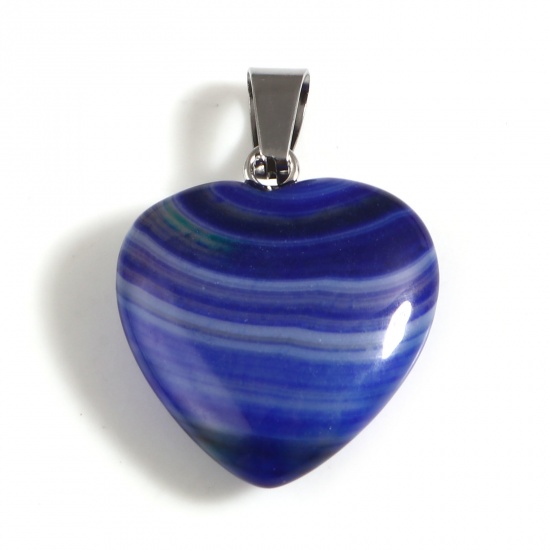 Bild von Achat ( Natur ) Valentinstag Anhänger Herz Dunkelblau ca. 30mm x 20mm, Silberfarbe 1 Stück