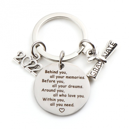 Picture of Stainless Steel Year College Jewelry Keychain & Keyring Diploma Silver Tone 2022 5.1cm, 1 Piece