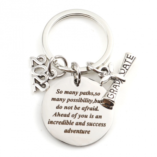 Picture of Stainless Steel Year College Jewelry Keychain & Keyring Diploma Silver Tone 2022 5.1cm, 1 Piece
