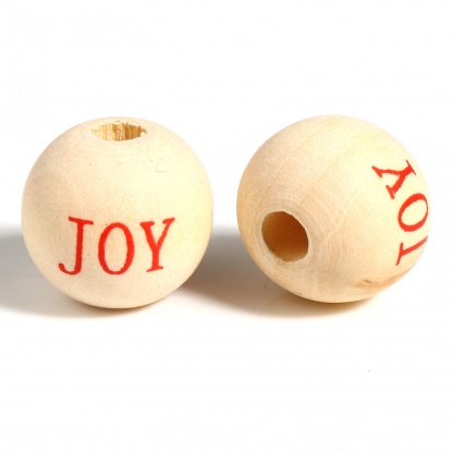 ウッド ビーズ ボール ナチュラル 文字 " JOY " 約 16mm直径、 穴：約 4mm、 20 個 JOY の画像