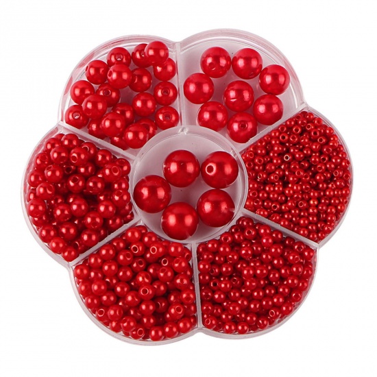 Bild von ABS Plastik Perlen Rot Rund Imitat Perle 10.2cm x 10.2cm, 1 Box