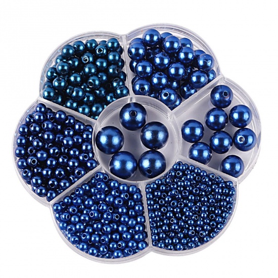 Bild von ABS Plastik Perlen Blau Rund Imitat Perle 10.2cm x 10.2cm, 1 Box