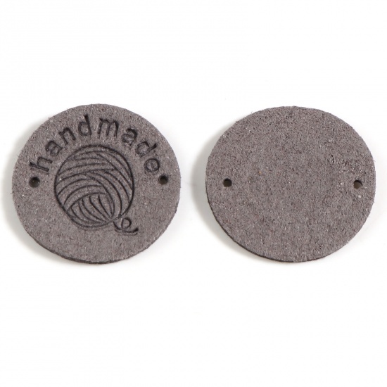 Bild von Mikrofaser Etiketts Strickball Grau , mit Rund Muster, " Handmade", Veloursleder 25mm , 20 Stück