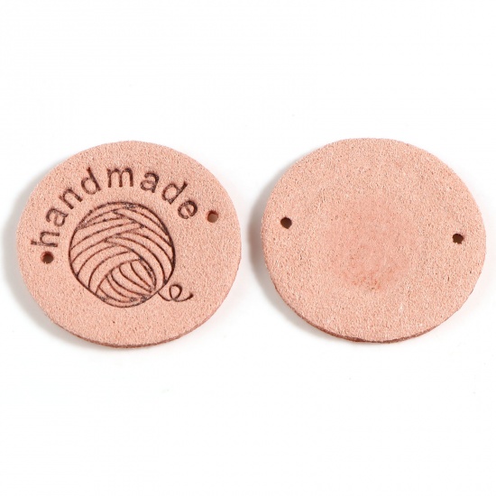 Bild von Mikrofaser Etiketts Strickball Pfirsichfarben , mit Rund Muster, " Handmade", Veloursleder 25mm , 20 Stück
