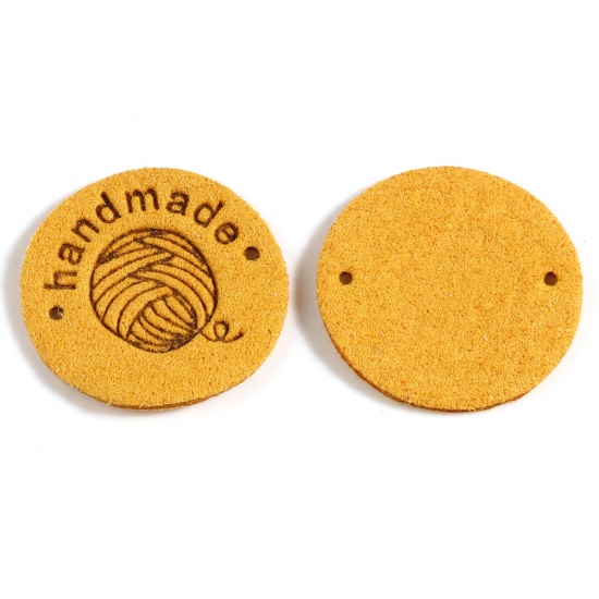 Bild von Mikrofaser Etiketts Strickball Ingwerfarben , mit Rund Muster, " Handmade", Veloursleder 25mm , 20 Stück