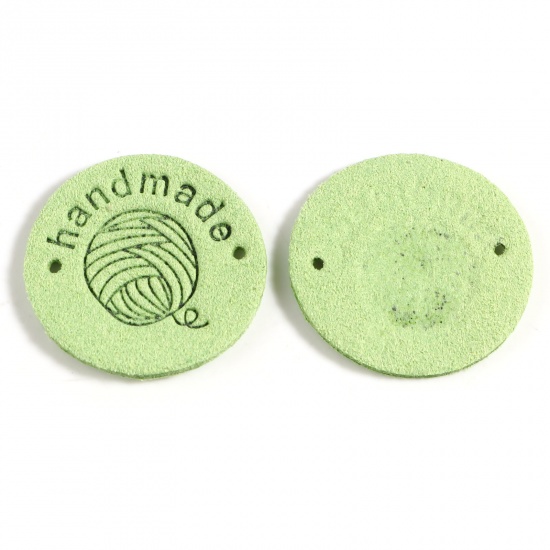 Bild von Mikrofaser Etiketts Strickball Grün , mit Rund Muster, " Handmade", Veloursleder 25mm , 20 Stück