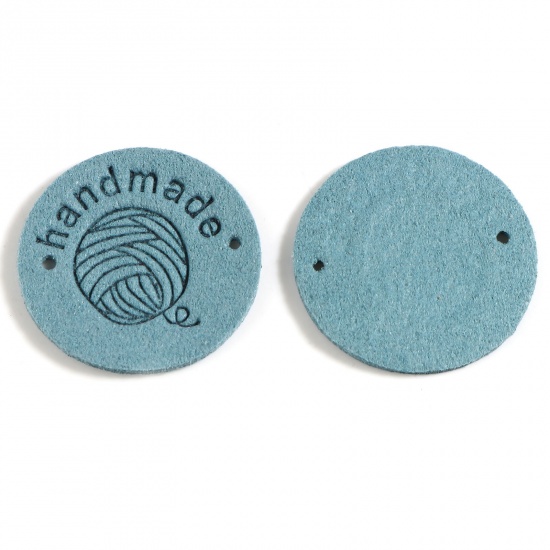 Bild von Mikrofaser Etiketts Strickball Pfau Grün , mit Rund Muster, " Handmade", Veloursleder 25mm , 20 Stück
