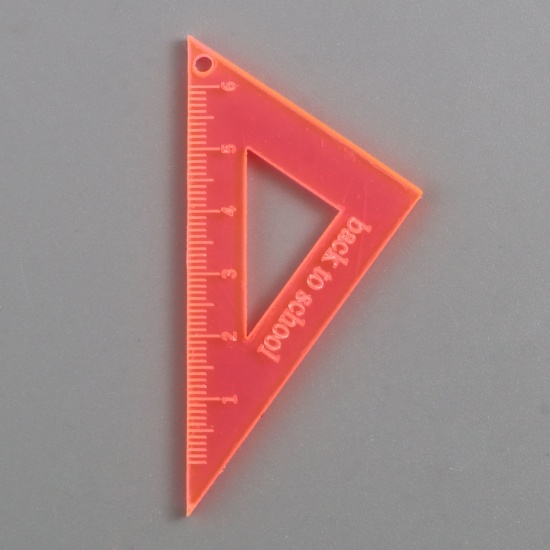 Picture of Acrylic College Jewelry Pendants Ruler Neon Orange Triangle 4.2cm x 3.1cm, 5 PCs