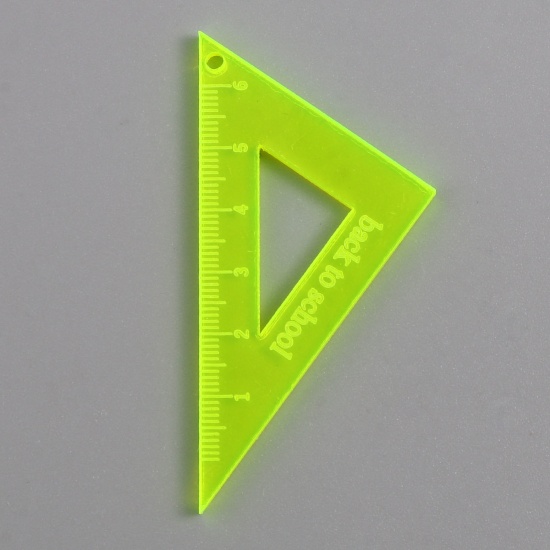 Picture of Acrylic College Jewelry Pendants Ruler Neon Yellow Triangle 4.2cm x 3.1cm, 5 PCs
