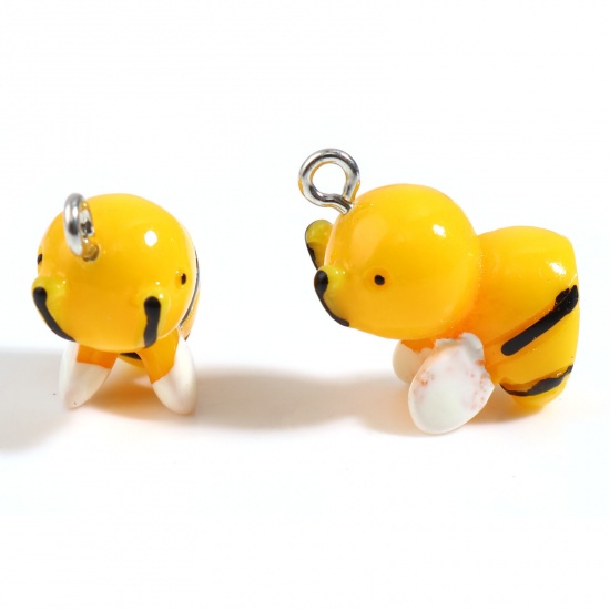 Picture of Resin Insect Charms Bee Animal Silver Tone Orange 20mm x 16mm - 19mm x 15mm, 10 PCs