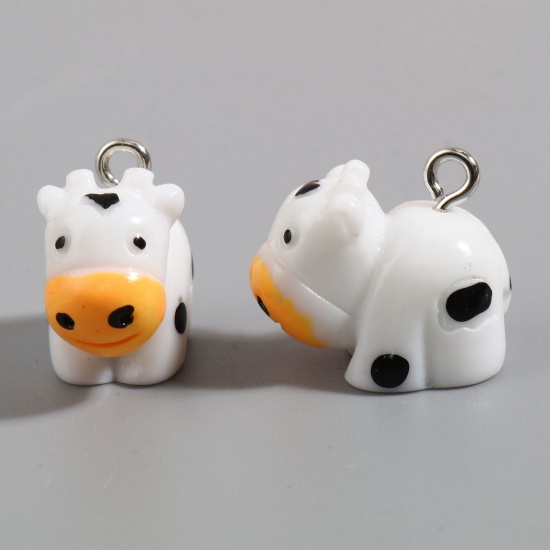 Picture of Resin Charms Cow Animal Silver Tone White 19mm x 15mm - 18mm x 16mm, 10 PCs