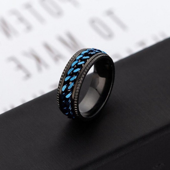 Bild von Edelstahl Uneinstellbar Ring Blau Umdrehbar 19.8mm（US Größe:10), 1 Stück