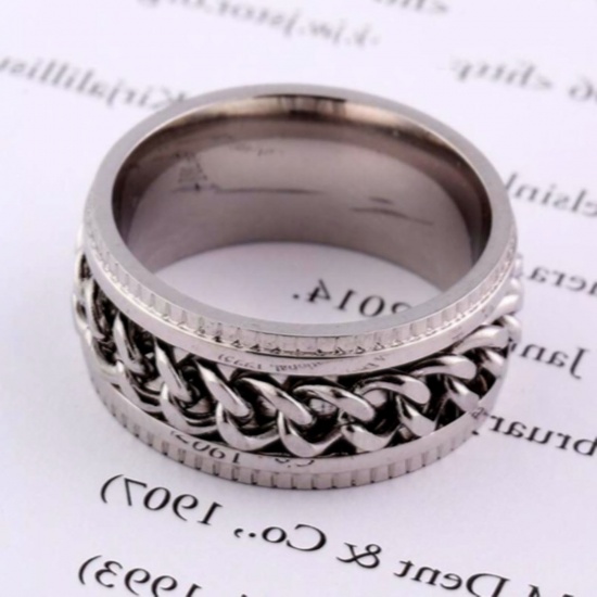 Bild von Edelstahl Uneinstellbar Ring Silberfarbe Umdrehbar 16.5mm（US Größe:6), 1 Stück