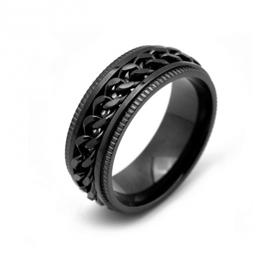 Picture of Stainless Steel Unadjustable Spinner Rings Fidget Ring Stress Relieving Anxiety Ring Black Rotatable 18.9mm(US Size 9), 1 Piece