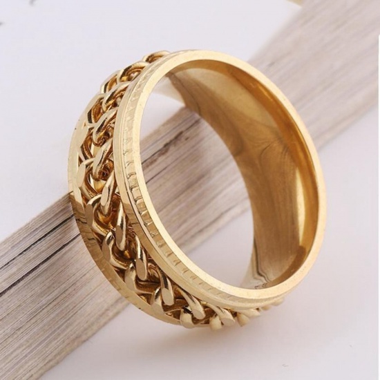 Bild von Edelstahl Uneinstellbar Ring Vergoldet Umdrehbar 17.3mm（US Größe:7), 1 Stück