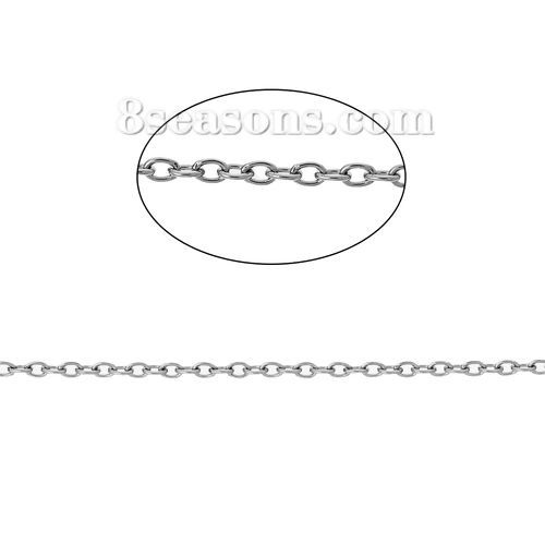Immagine di 304 Acciaio Inossidabile Cavo Catena Accessori Tono Argento 1.5x1mm, 2 M