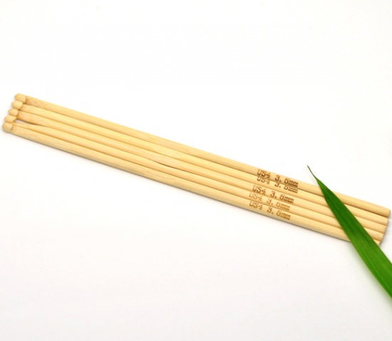 Bild von (US4 3.5mm) Bambus Häkelnadel Naturfarben 15cm lang, 5 Stücke