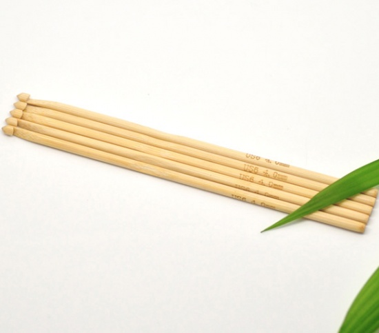 Bild von (US6 4.0mm) Bambus Häkelnadel Naturfarben 15cm lang, 5 Stücke