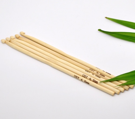 Bild von (US7 4.5mm) Bambus Häkelnadel Naturfarben 15cm lang, 5 Stücke