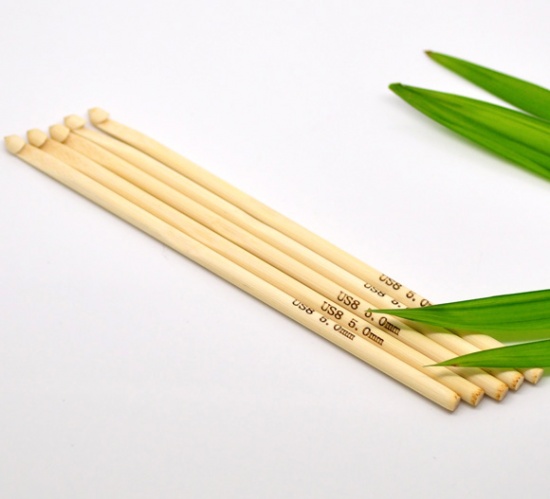 Bild von (US8 5.0mm) Bambus Häkelnadel Naturfarben 15cm lang, 5 Stücke
