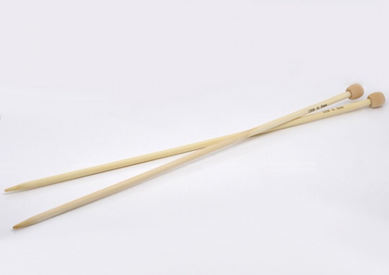 Picture of (US9 5.5mm) Bamboo Single Pointed Knitting Needles Natural 34cm(13 3/8") long, 1 Set ( 2 PCs/Set)