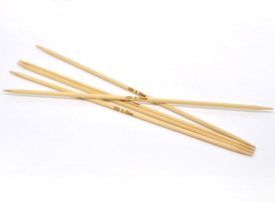 Bild von (US3 3.25mm) Bambus Stricknadel mit Doppelte Öse Naturfarben 20cm lang, 1 Set ( 5 Stück/Set)