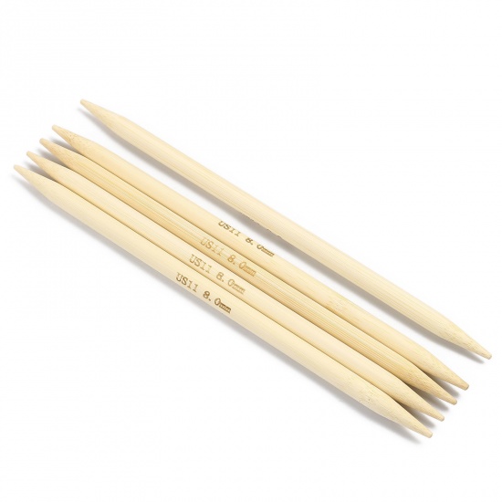 Bild von (US11 8.0mm) Bambus Stricknadel mit Doppelte Öse Naturfarben 20cm lang, 1 Set ( 5 Stück/Set)