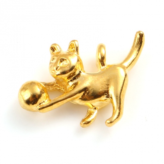 Picture of Zinc Based Alloy Charms Cat Animal Gold Plated 17mm x 12mm, 10 PCs