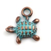 Picture of Zinc Based Alloy Ocean Jewelry Charms Tortoise Animal Antique Copper Green Patina 13mm x 12mm, 10 PCs
