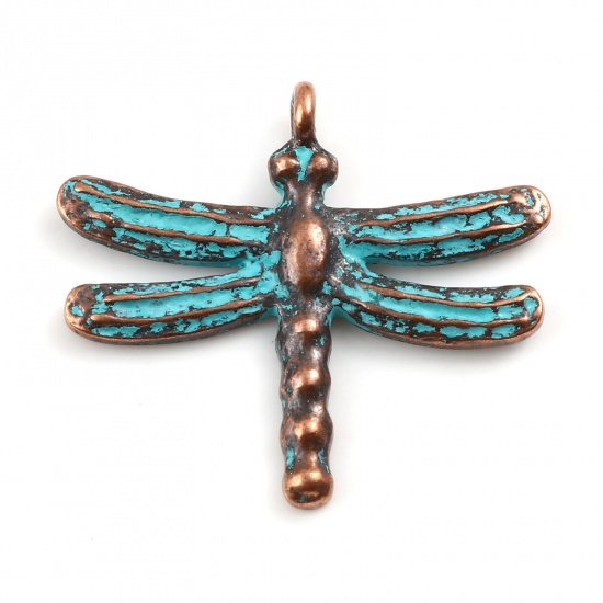 Picture of Zinc Based Alloy Insect Charms Dragonfly Animal Antique Copper Green Patina 28mm x 25mm, 10 PCs