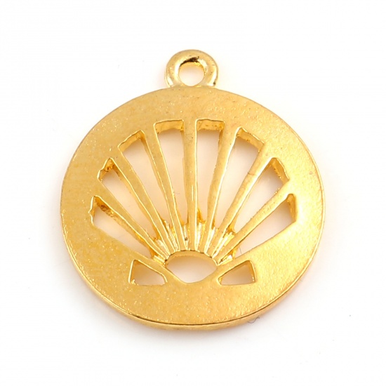 Picture of Zinc Based Alloy Charms Round Gold Plated Shell Hollow 19mm x 16mm, 20 PCs