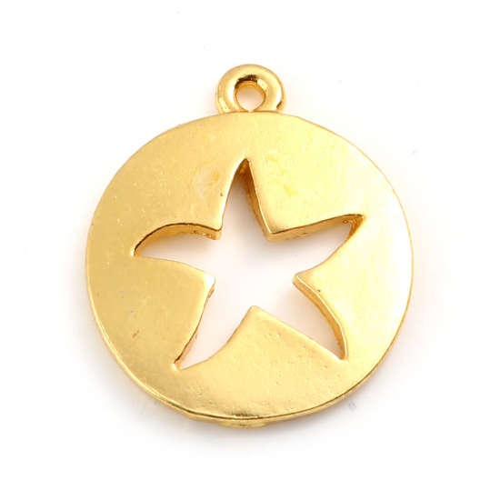 Picture of Zinc Based Alloy Ocean Jewelry Charms Round Gold Plated Star Fish Hollow 19mm x 16mm, 20 PCs