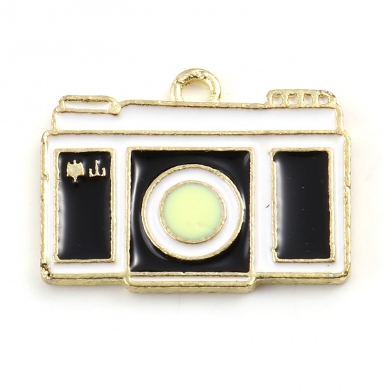 Picture of Zinc Based Alloy Charms Camera Gold Plated Black & White Enamel 23mm x 18mm, 5 PCs