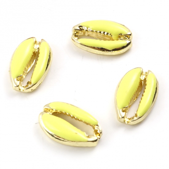 Picture of Zinc Based Alloy Connectors Shell Gold Plated Yellow Enamel 18mm x 12mm, 5 PCs