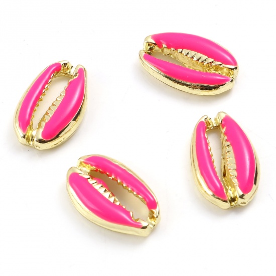 Picture of Zinc Based Alloy Connectors Shell Gold Plated Fuchsia Enamel 18mm x 12mm, 5 PCs