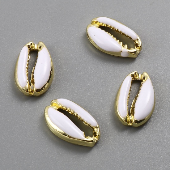 Picture of Zinc Based Alloy Connectors Shell Gold Plated White Enamel 18mm x 12mm, 5 PCs