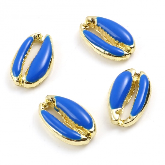 Picture of Zinc Based Alloy Connectors Shell Gold Plated Royal Blue Enamel 18mm x 12mm, 5 PCs