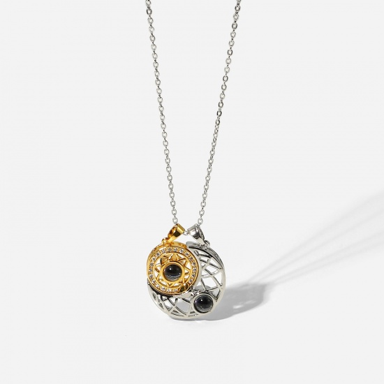 Picture of Stainless Steel Necklace Gold Plated & Silver Tone Sun Moon 40cm(15 6/8") long, 1 Piece