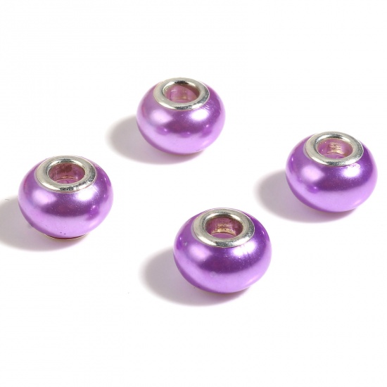 Immagine di Acrilato Stile Europeo Perline Tono Argento Colore Viola Tondo 14mm Dia., Foro:Circa 5mm, 20 Pz