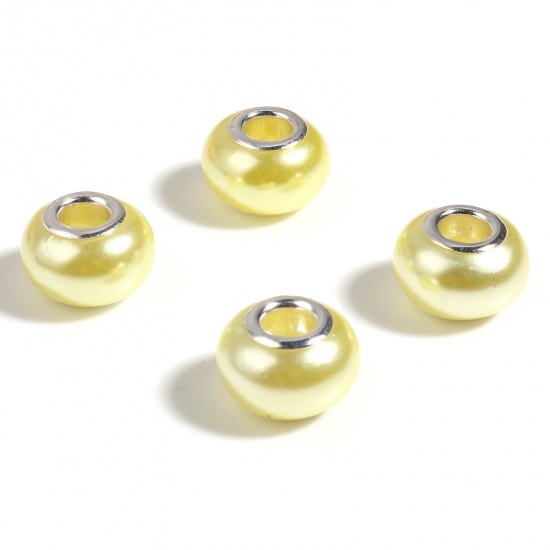 Bild von Acryl Charm-Perlen mit großem Loch im europäischen Stil Silberfarbe Gelb Rund 14mm D., Loch: Ca. 5mm, 20 Stück