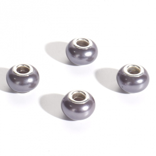 Bild von Acryl Charm-Perlen mit großem Loch im europäischen Stil Silberfarbe Grau Rund 14mm D., Loch: Ca. 5mm, 20 Stück