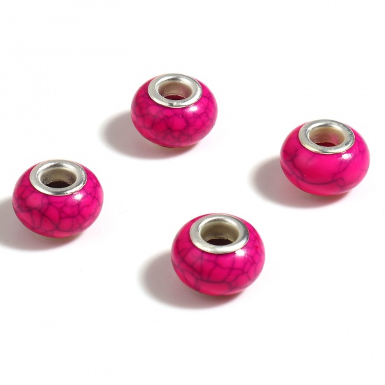 Bild von Acryl Charm-Perlen mit großem Loch im europäischen Stil Silberfarbe Fuchsie Rund Spalte 14mm D., Loch: Ca. 5mm, 20 Stück