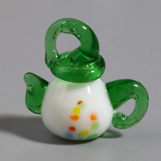 Bild von Muranoglas Perlen Teekanne Grün ca 18mm x 15mm, Loch:ca. 2.6mm, 10 Stück