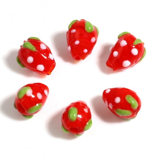 Bild von Muranoglas Perlen Erdbeeren Rot ca 13mm x 10mm - 12mm x 9mm, Loch:ca. 1.9mm, 1 Strang