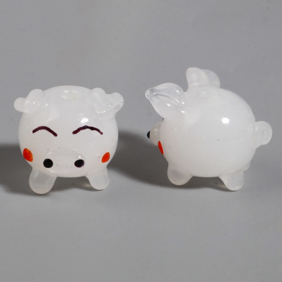 Bild von Muranoglas Perlen Schwein Weiß Transparent ca 15mm x 15mm - 15mm x 14mm, Loch:ca. 2.4mm, 1 Stück