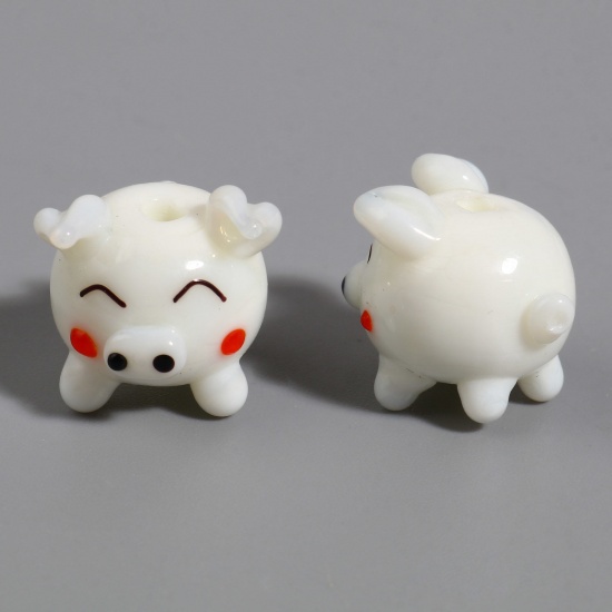 Bild von Muranoglas Perlen Schwein Milch Weiß ca 15mm x 15mm - 15mm x 14mm, Loch:ca. 2.4mm, 1 Stück