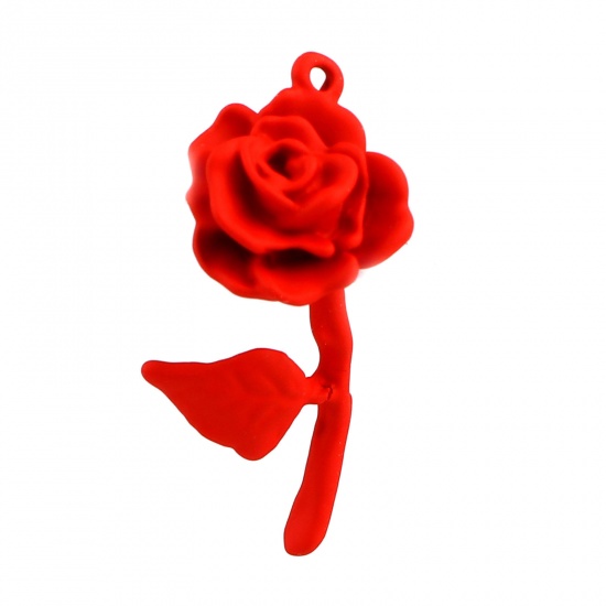 Picture of Zinc Based Alloy Valentine's Day Pendants Rose Flower Red Painted 3.2cm x 1.3cm, 5 PCs