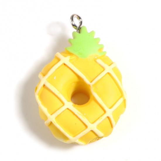 Immagine di Resina Charms Frittella Dolce Tono Argento Giallo Ananas 26mm x 23mm - 24mm x 21mm, 5 Pz